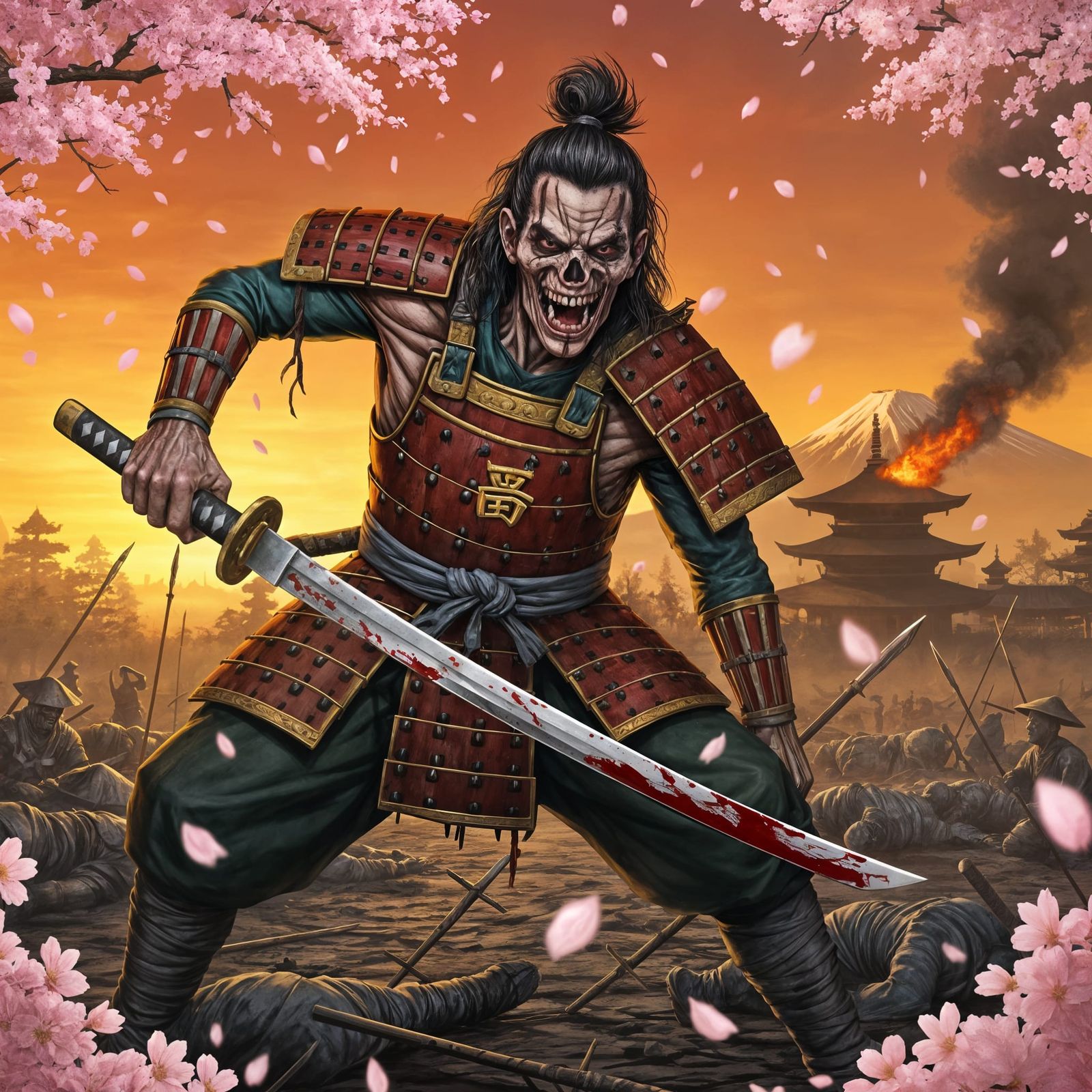 Undead Ronin Warrior in Dramatic Airbrush Style