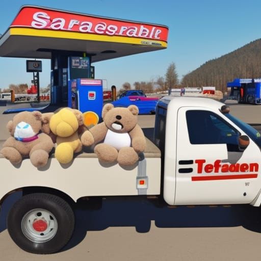 Sad Teddy Bear Stuck on Truck at Gas Station