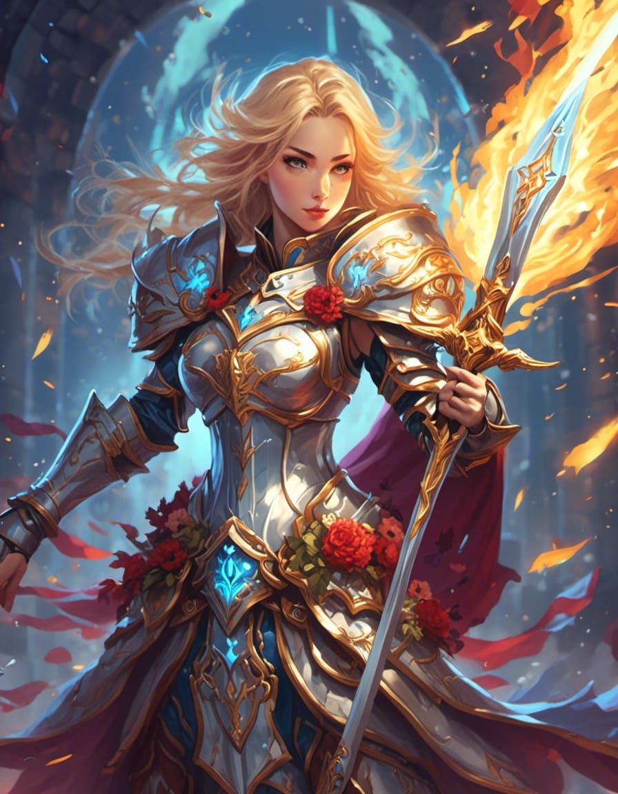 Epic Female Battle Mage in Anime Style