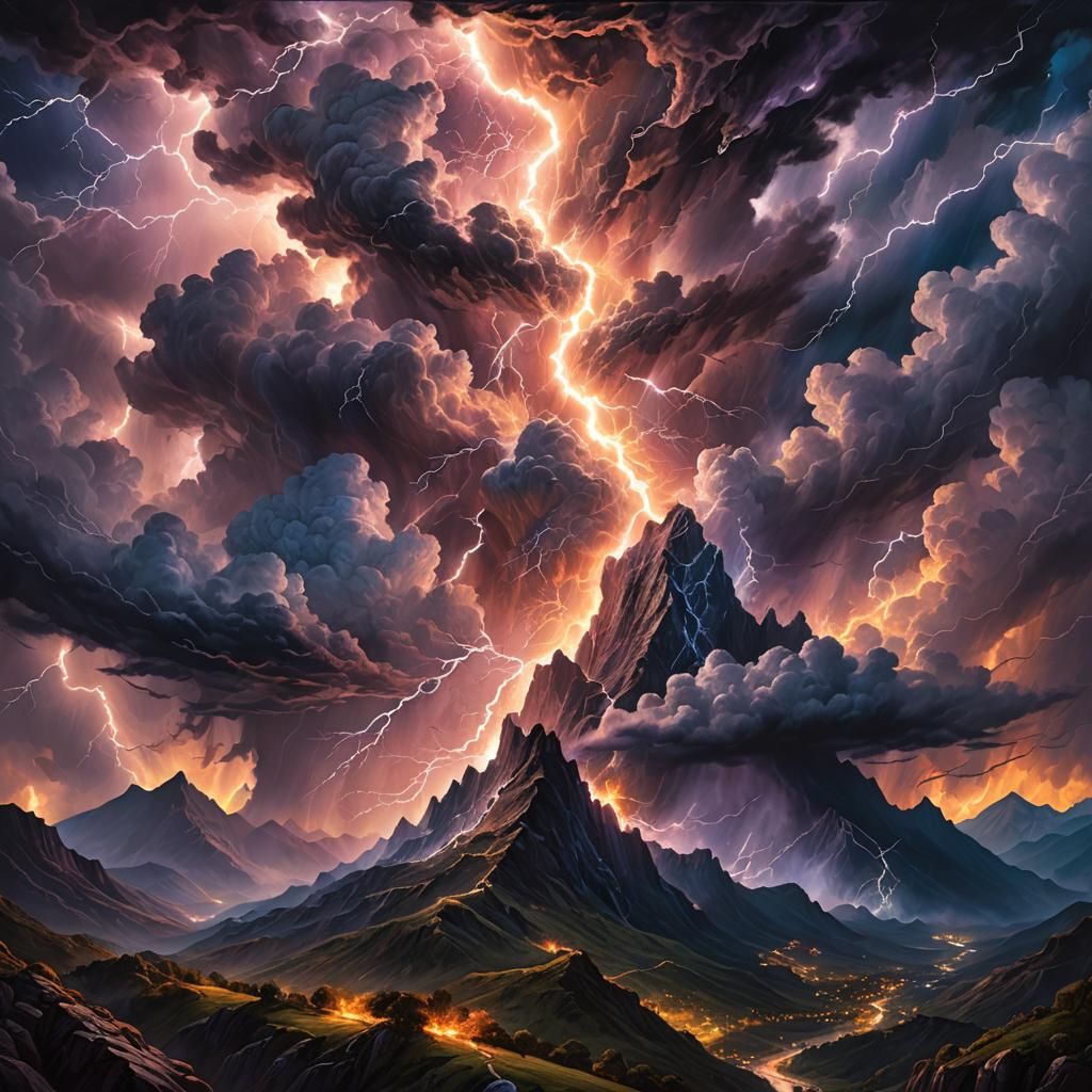 Lightning Pixie Transforms in Storm, Oil Painting