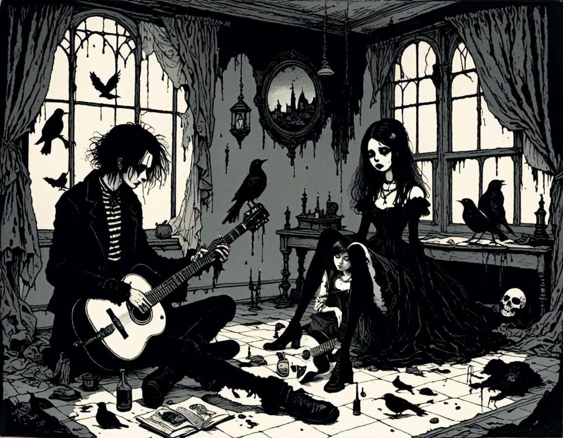 gothic boy playing a guitar