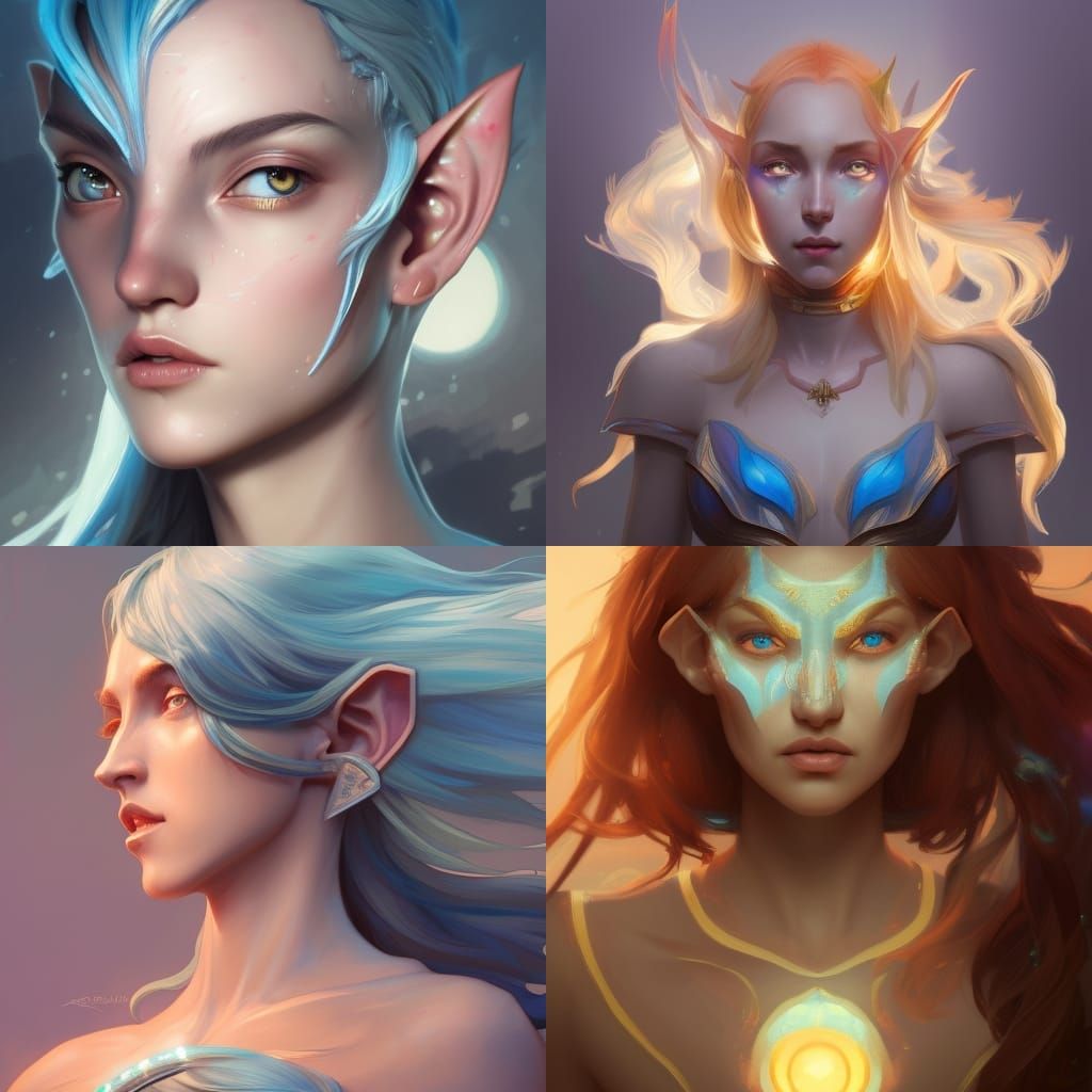 Detailed Portrait of Sun and Moon Elf Girl