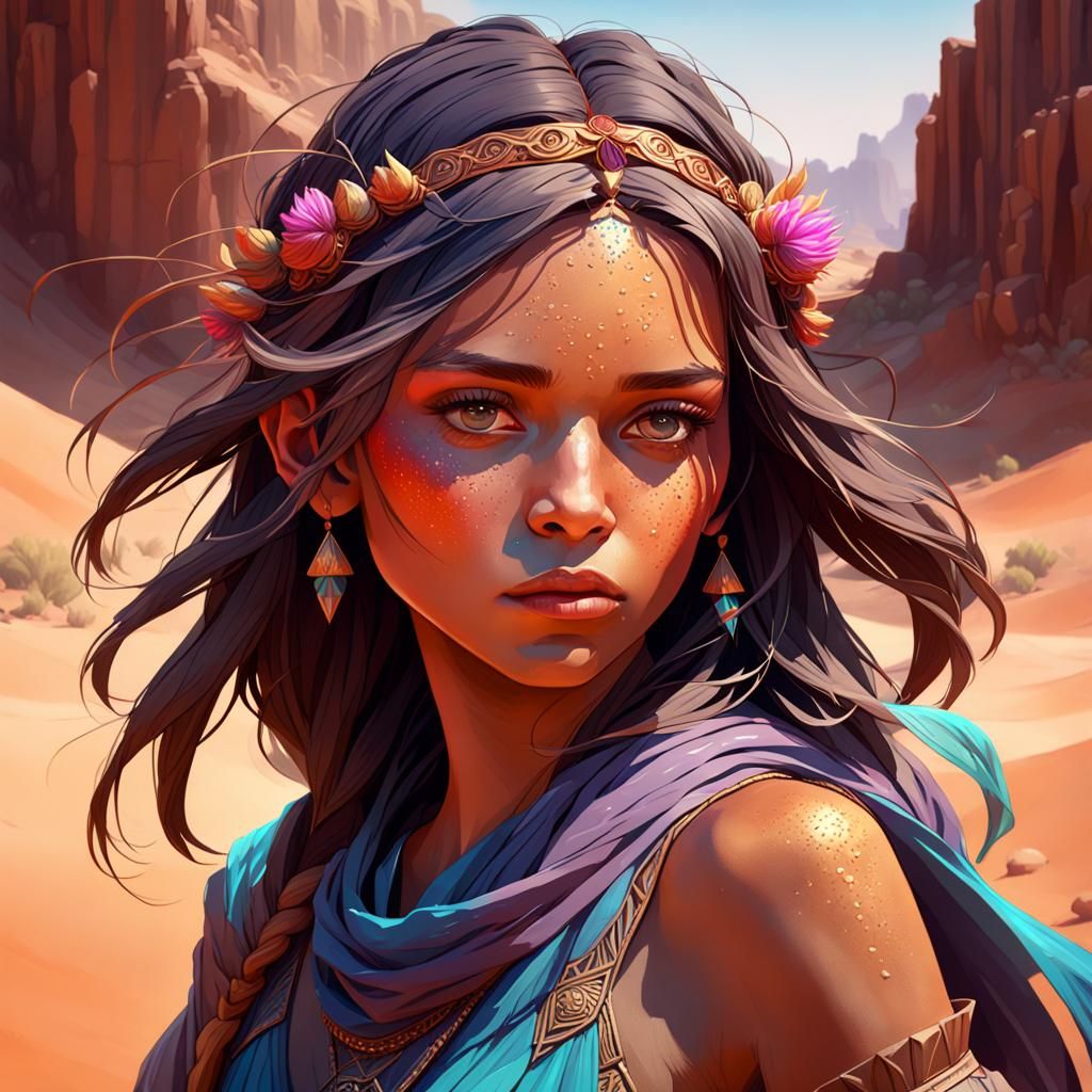 Hyperdetailed Desert Portrait in Art Nouveau Style