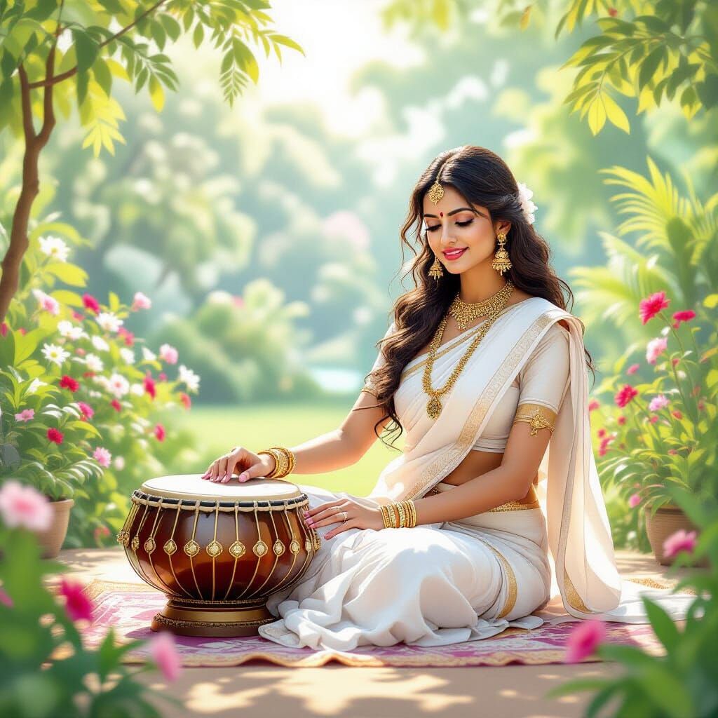 Indian Beauty in Dream Garden with Tanpura