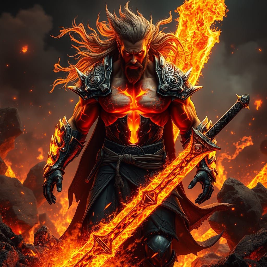 Hyper-Realistic Portrait of a Warrior Emerging from a Burnin...