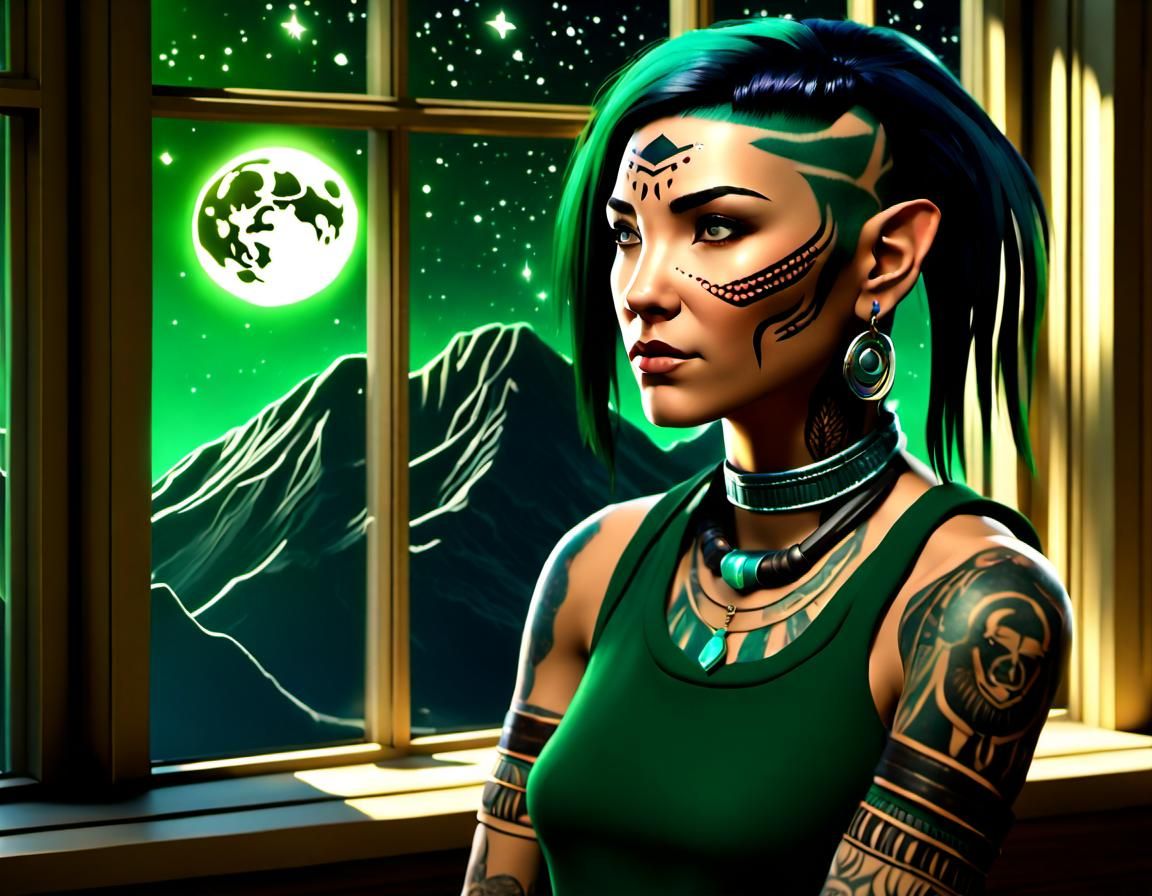 Native American Amazon Avatar Gazing at Stars in 3D