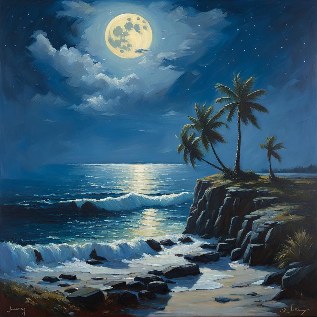 Moonlight Serenade Oil Painting Landscape