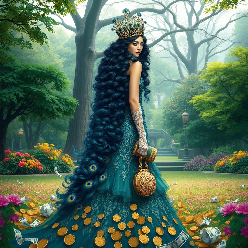 Regal Beauty Amidst Whimsical Wonder in Ethereal Park