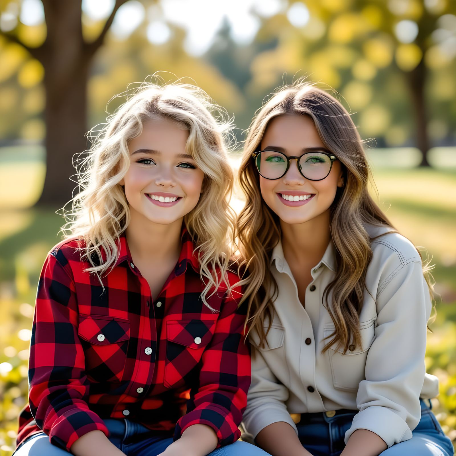 Two Girls Relaxing in a Park Cinematic Film Still
