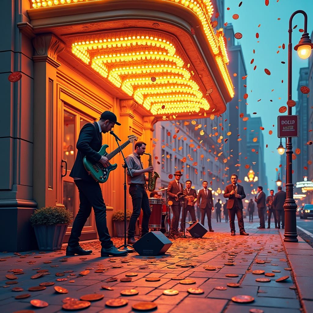 Jazz Band Performance with Futuristic Digital Art Flair