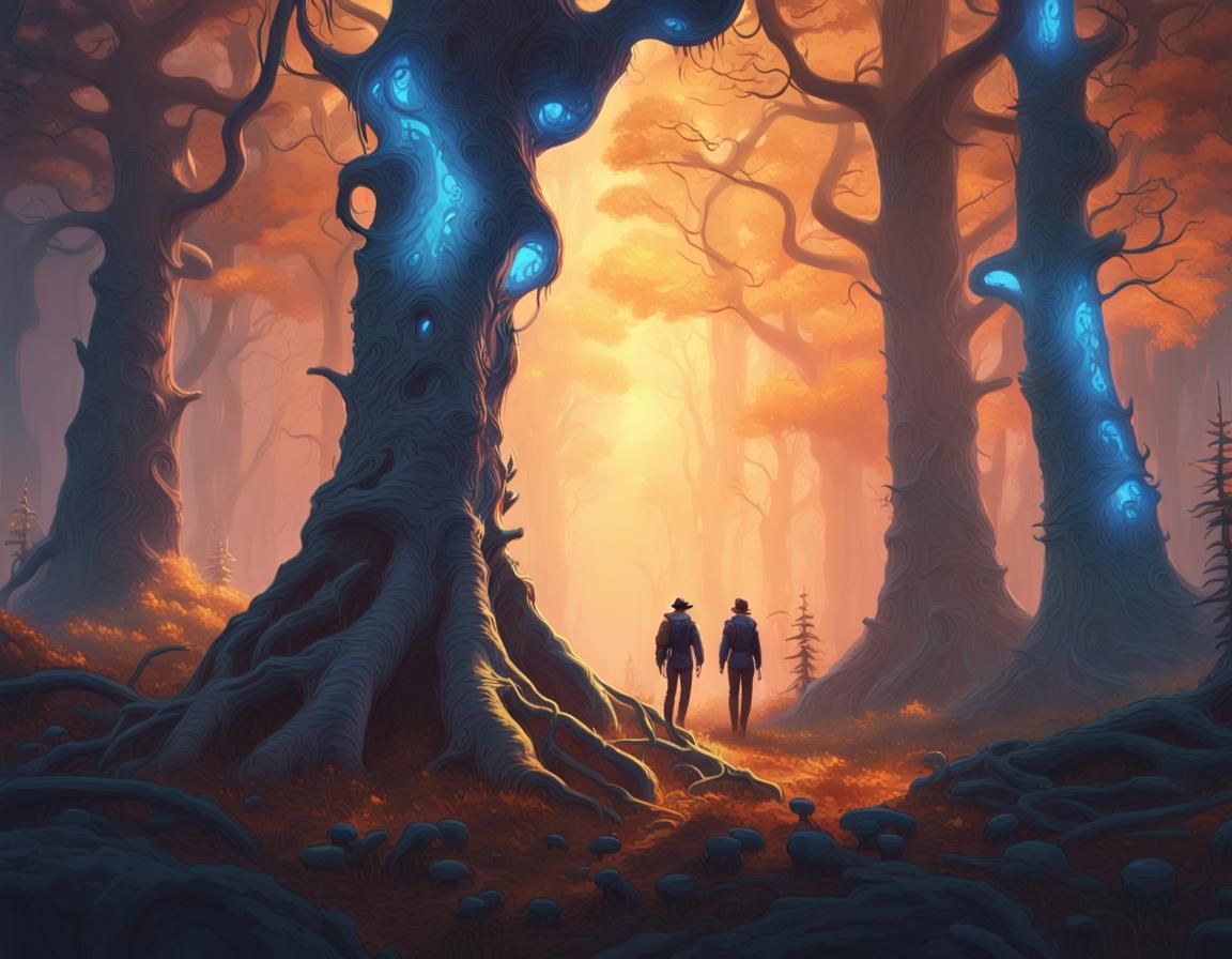 Birchmen in Glowing Forest: Fantasy Concept Art