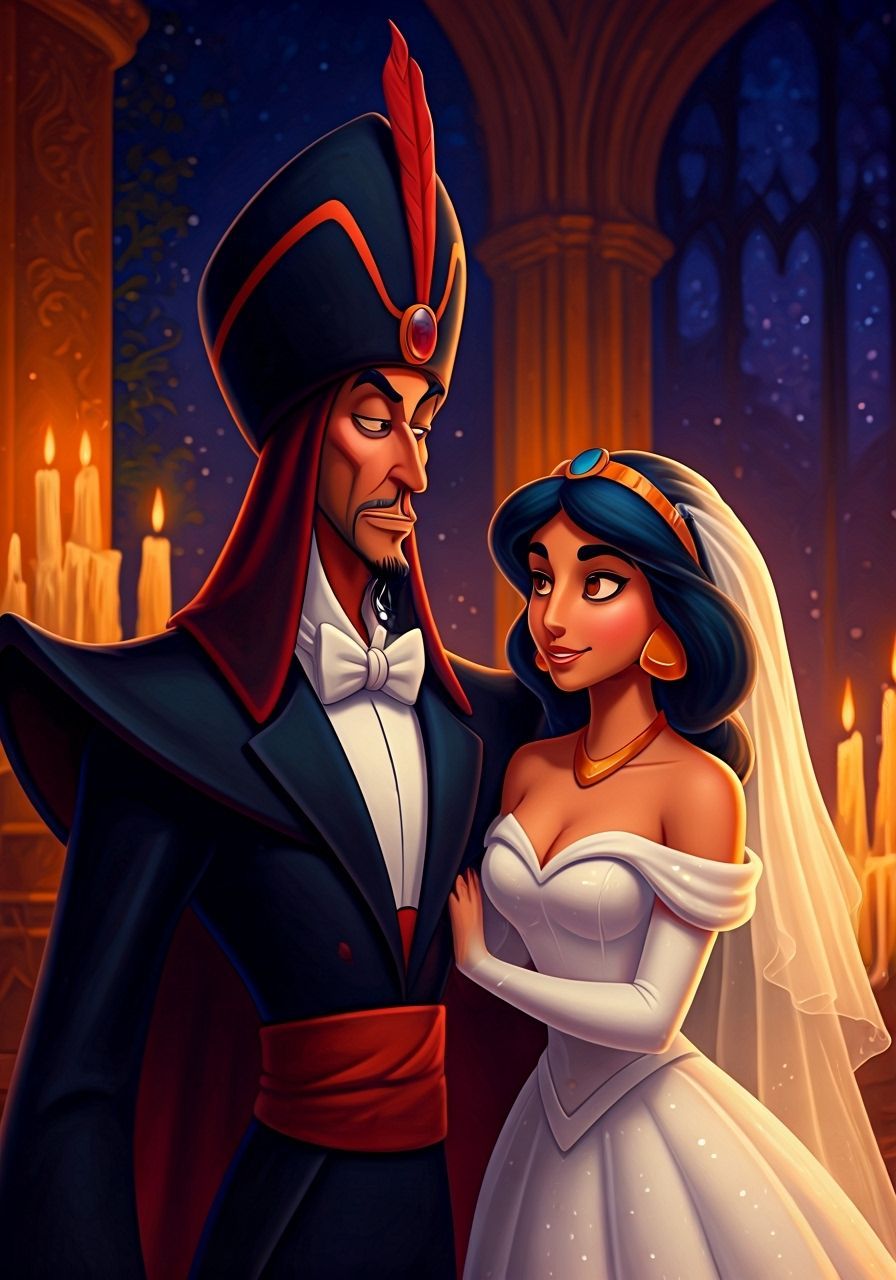 Jafar and Jasmine's Affectionate Wedding in Candlelit Church