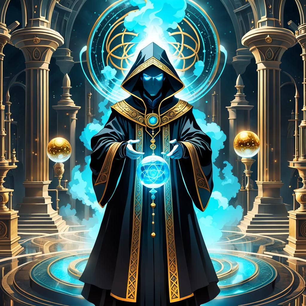 Mysterious Atlantean Alchemist with Atom Hologram