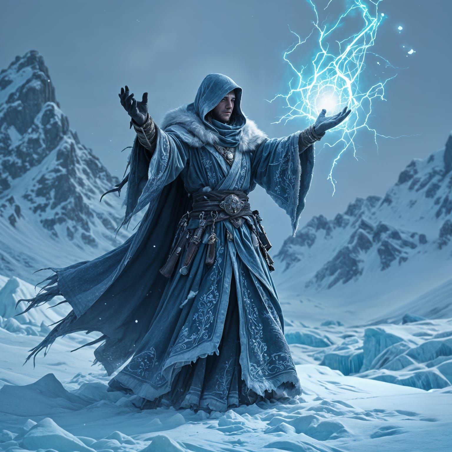 Kislevite Ice Mage Summons Blizzard on Glacier