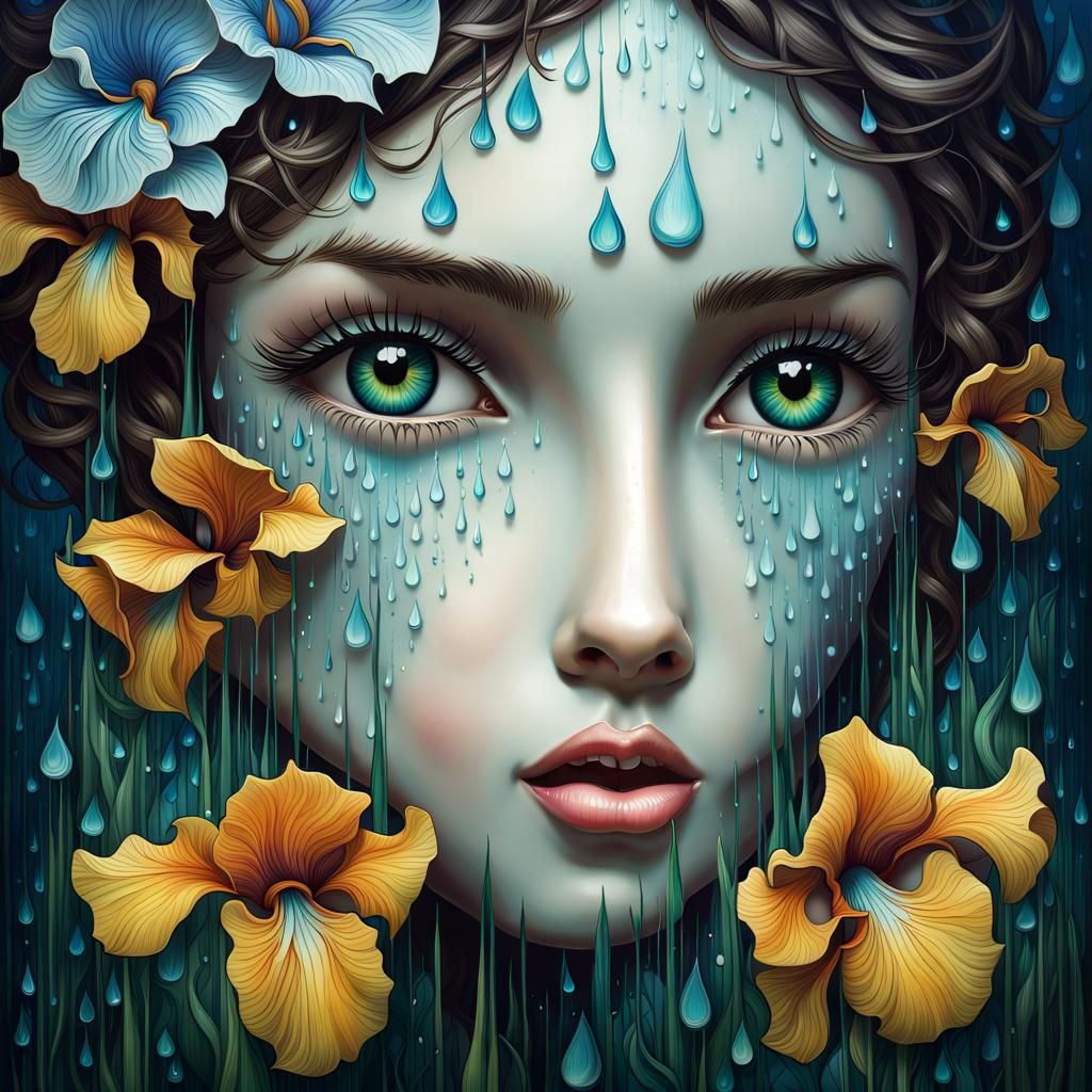 Beautiful Girl Painting Stylized Painting On Cracked Broken Glass