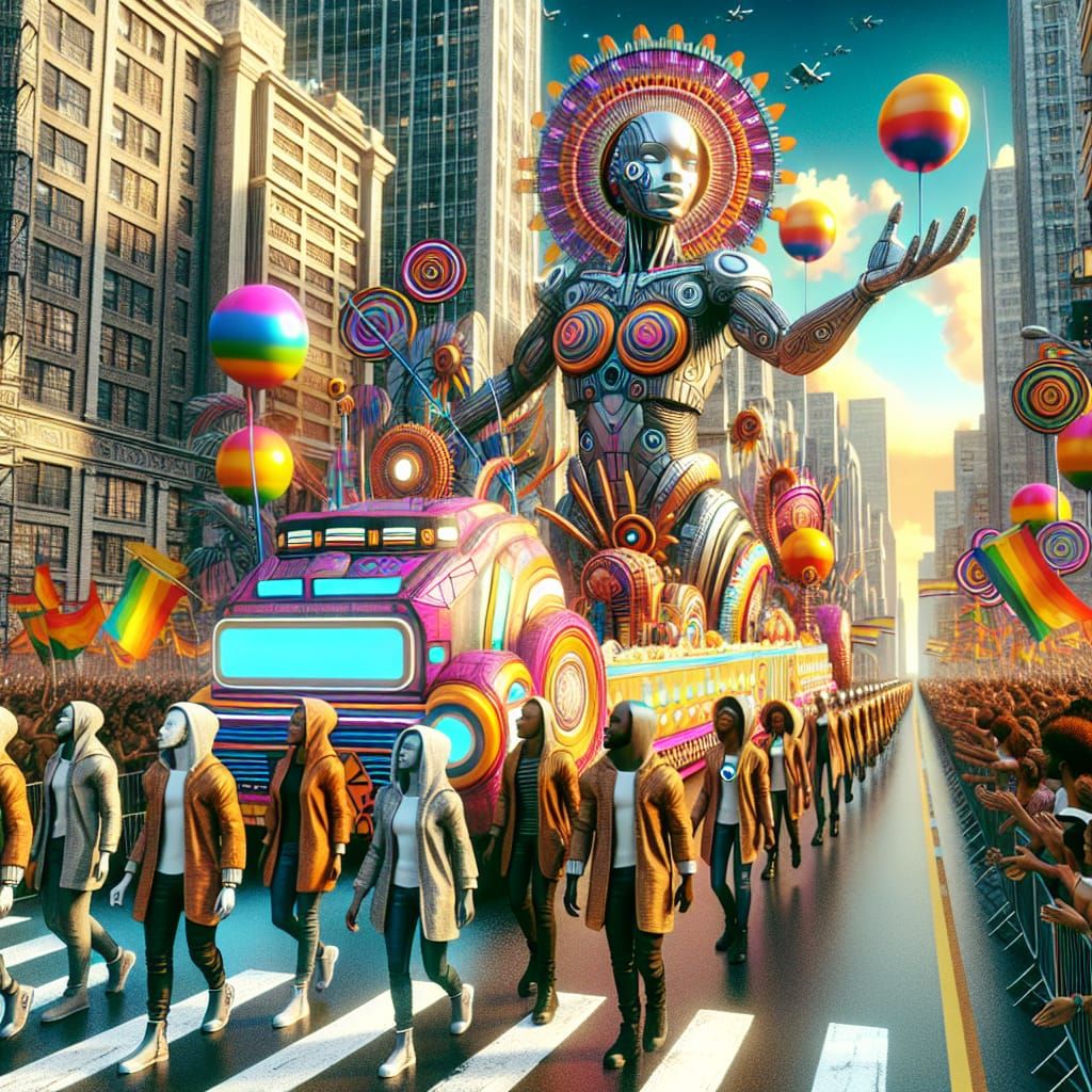 Afrofuturistic NYC Pride: Colorful Floats in 8K