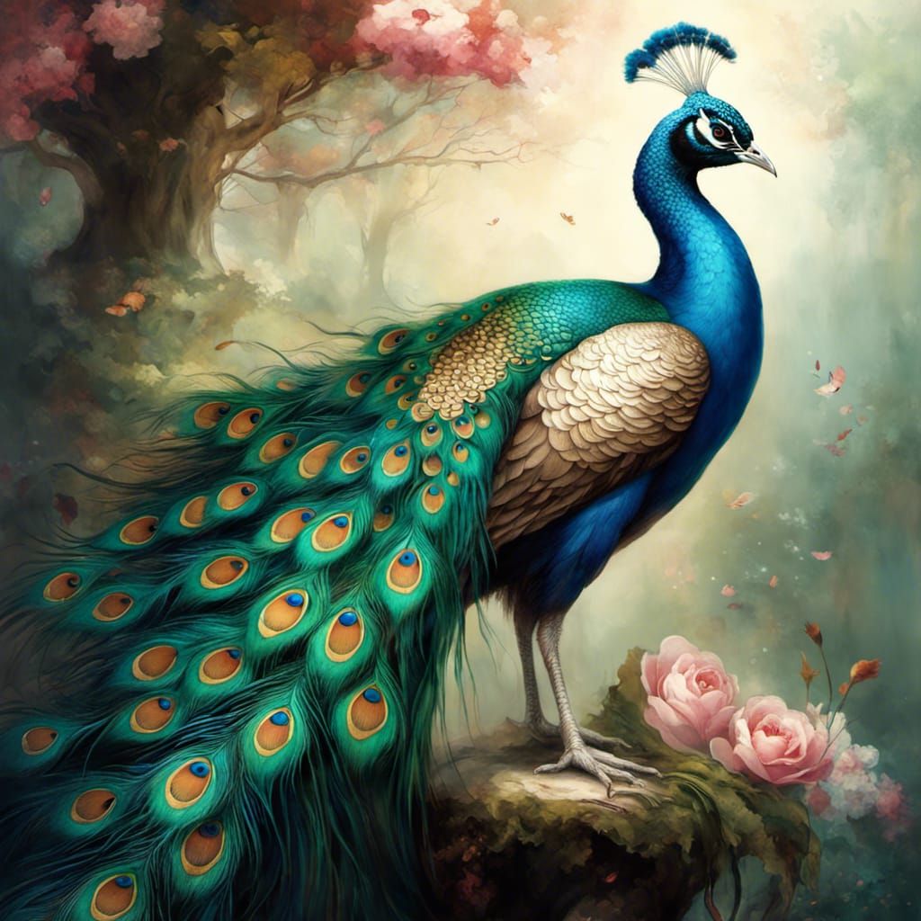 Majestic Peacock Inspired by Japanese Art