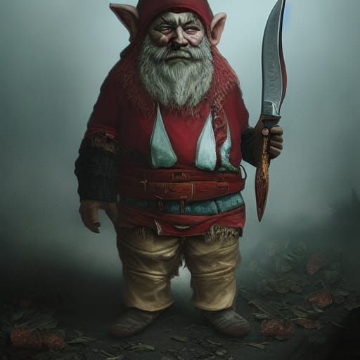 Evil Gnome with Bloody Knife: Digital Matte Painting