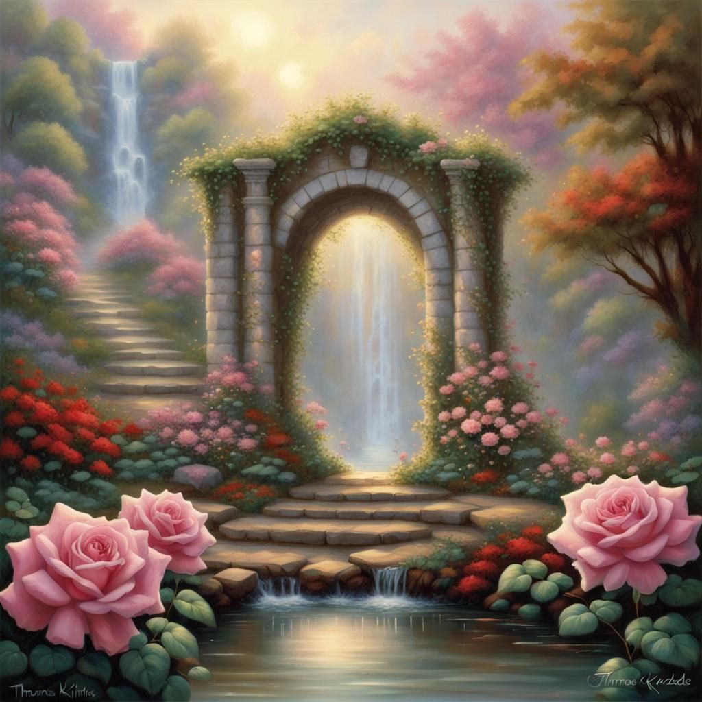 Rose Covered Stone Archway to Enchanted Garden