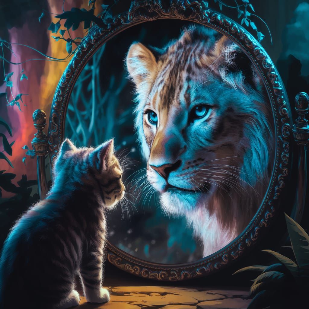 Kitten's Reflection: Lion in Jungle, Splash Art