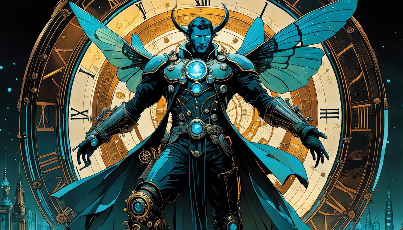 Steampunk Nanotechnology God in Bioluminescent Neon Style