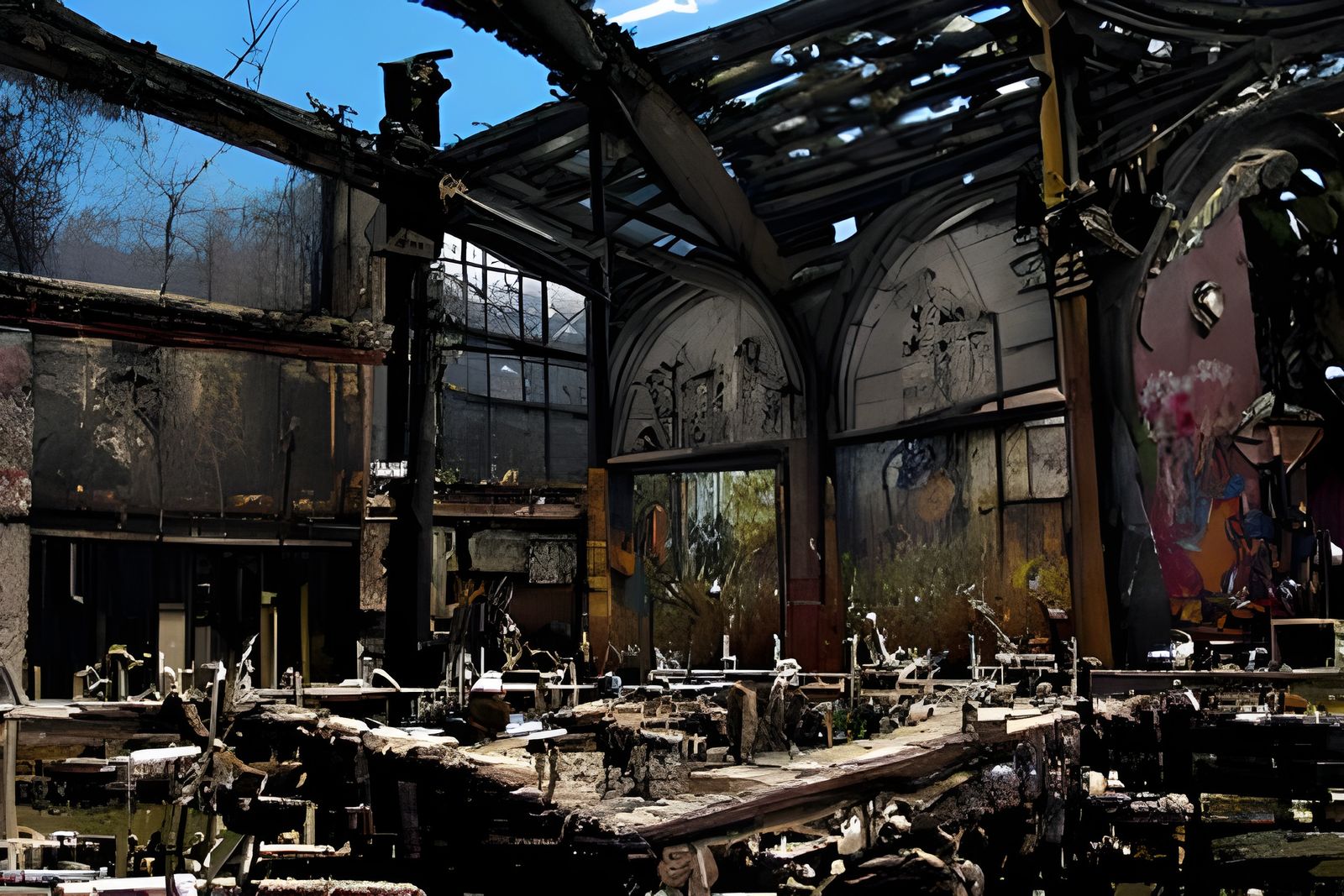 Creepy Owl Demons in Derelict Factory, Gothic Art