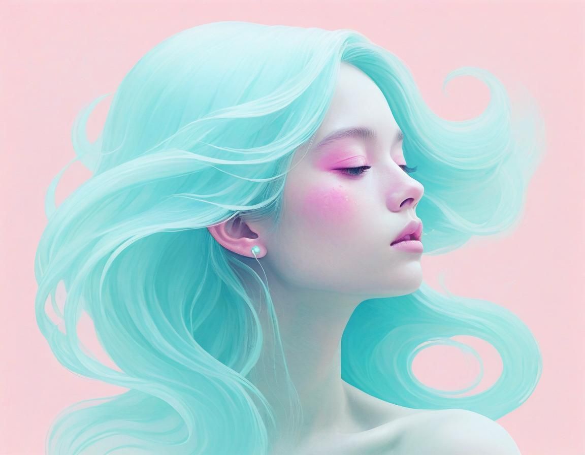 Ethereal Chick in Aquamarine and Pink: Psychedelic Art