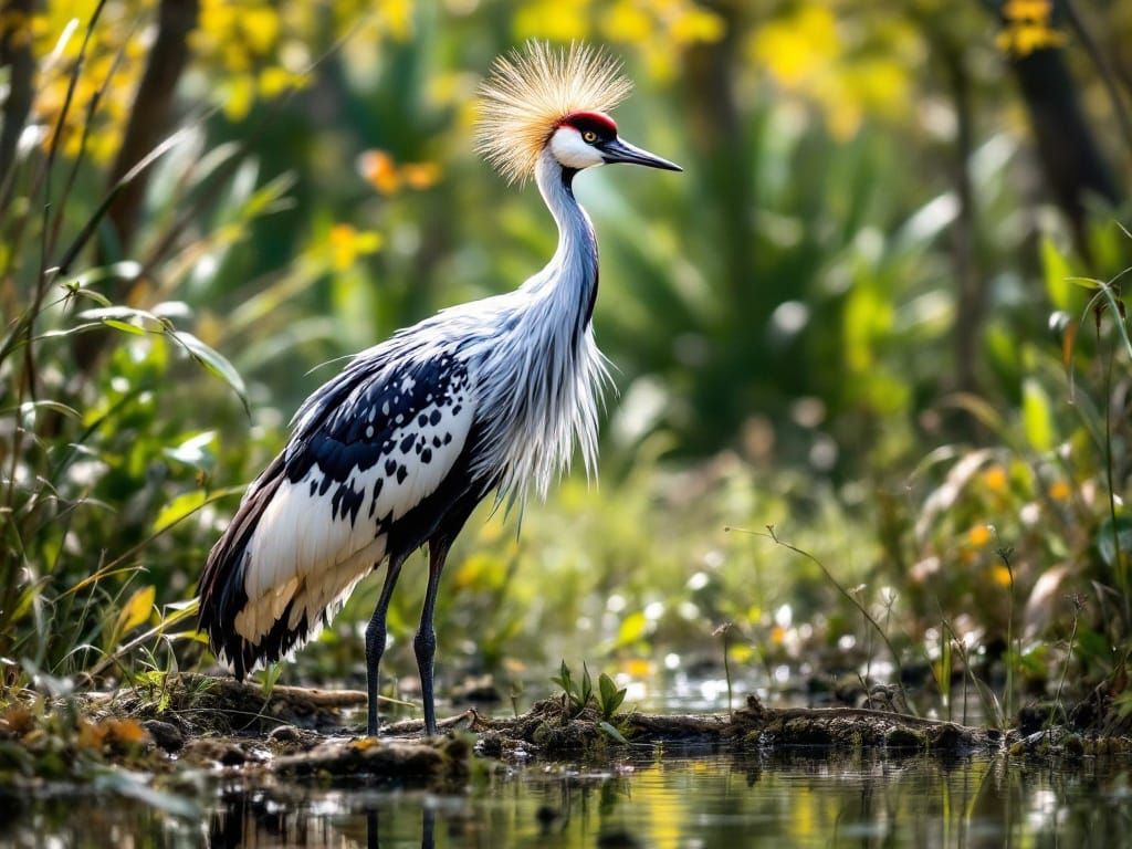 Majestic Gray Crowned Crane in Lush Wetland