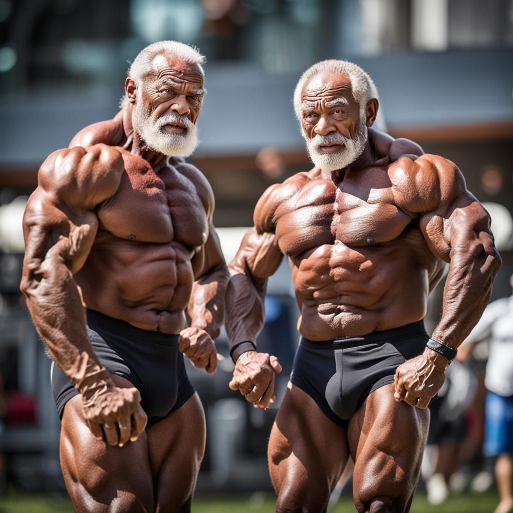 Muscular Senior Bodybuilders Fighting, Professional Photogra...