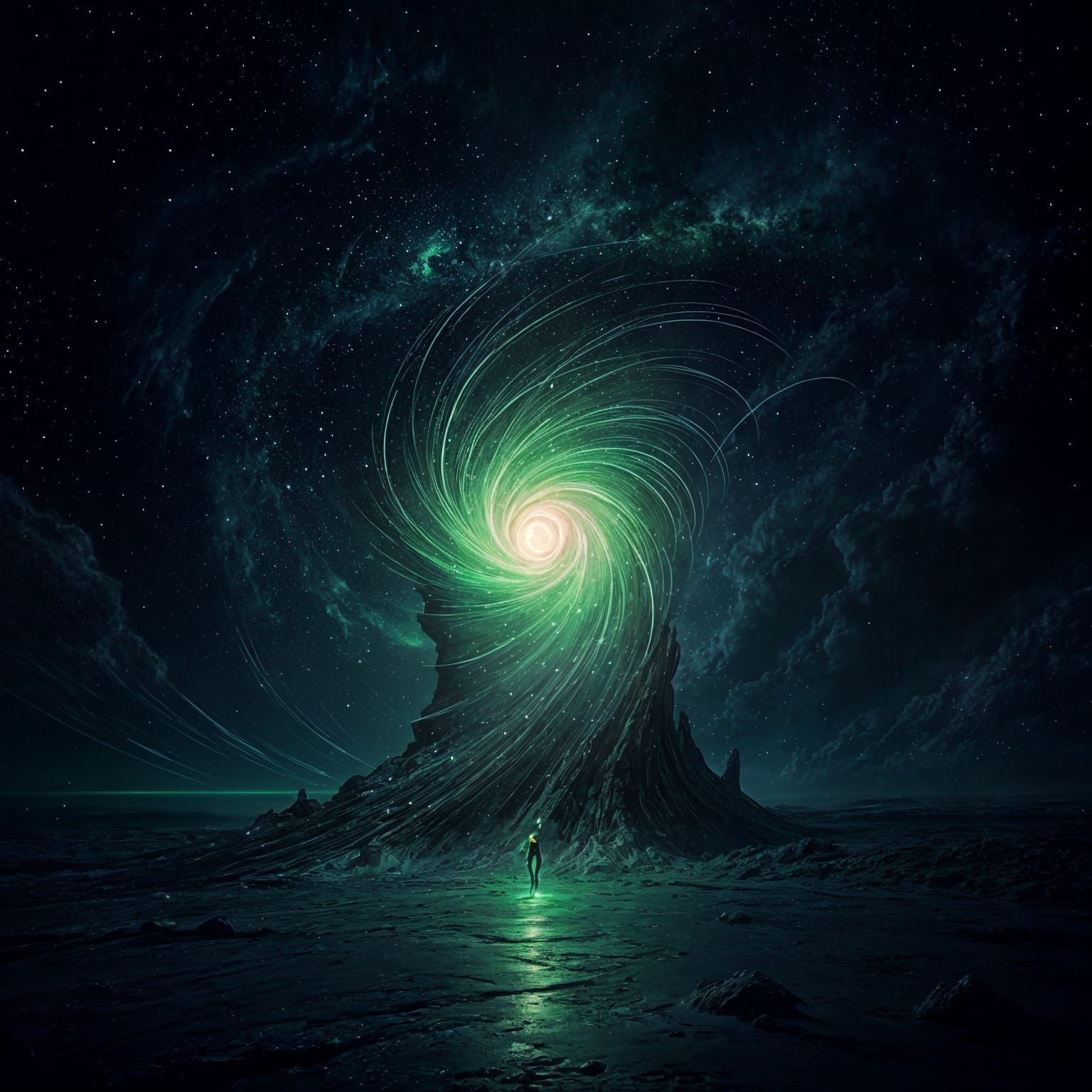 Neon Green Tornado Portal with Piercing Brightness