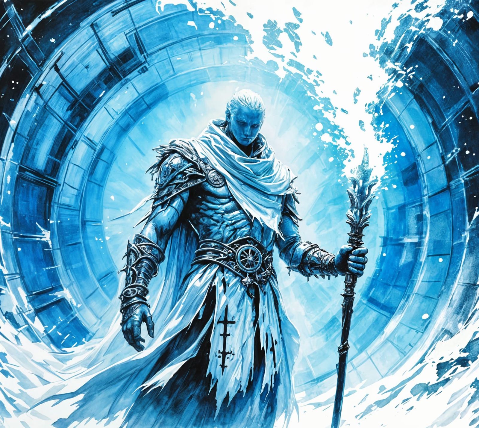 D&D Dark Fantasy Icepriest Wielding Glacial Scepter