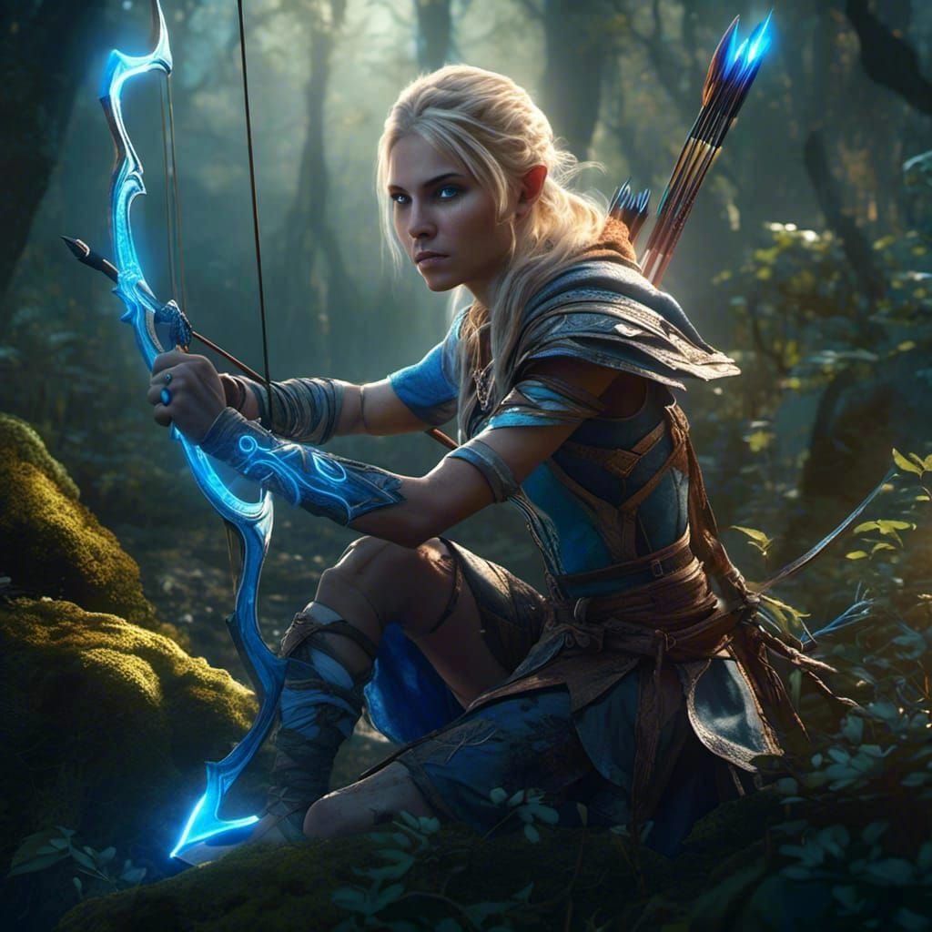 Elven Archer with Magic Arrow in Hyperreal Style