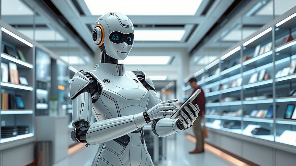 Futuristic Robot Rosie Working in High-Tech Store