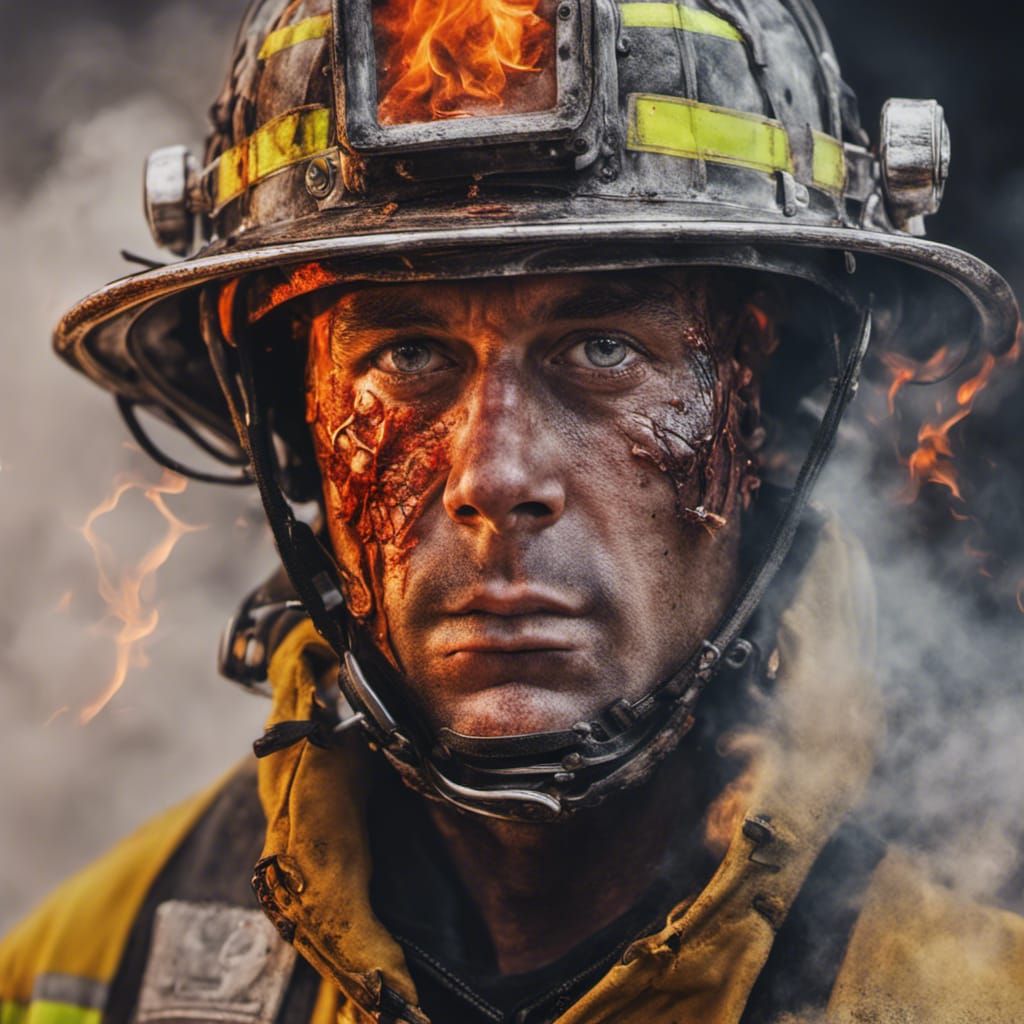 Close up portrait of a fireman after a fire