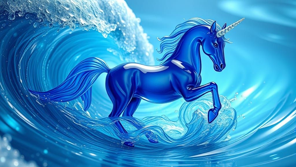 Sapphire Unicorn in Dreamy Oceanic Abstraction