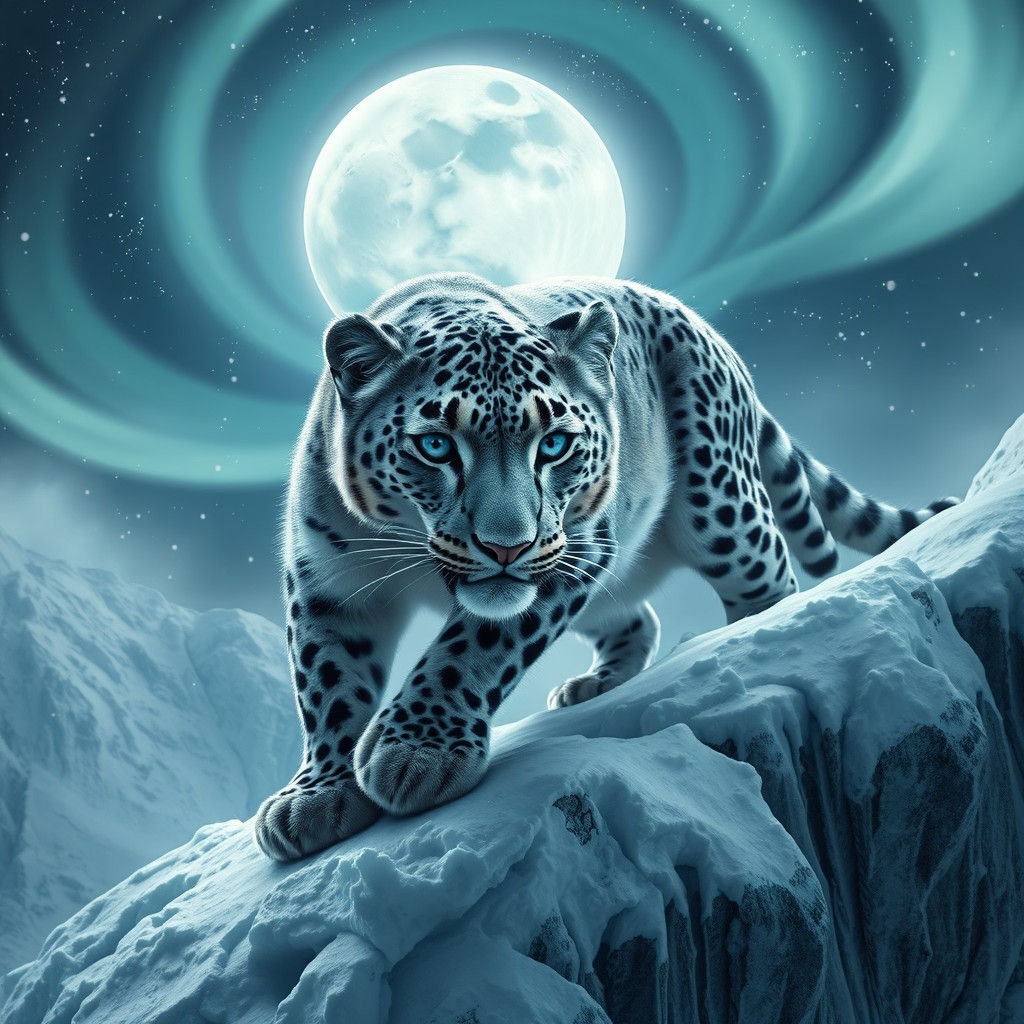 Snow Leopard on Glacial Cliff in Fantasy Realism