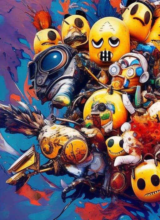 Hyperrealistic Oil-Stained Emojis: Digital Gouache Illustrat...