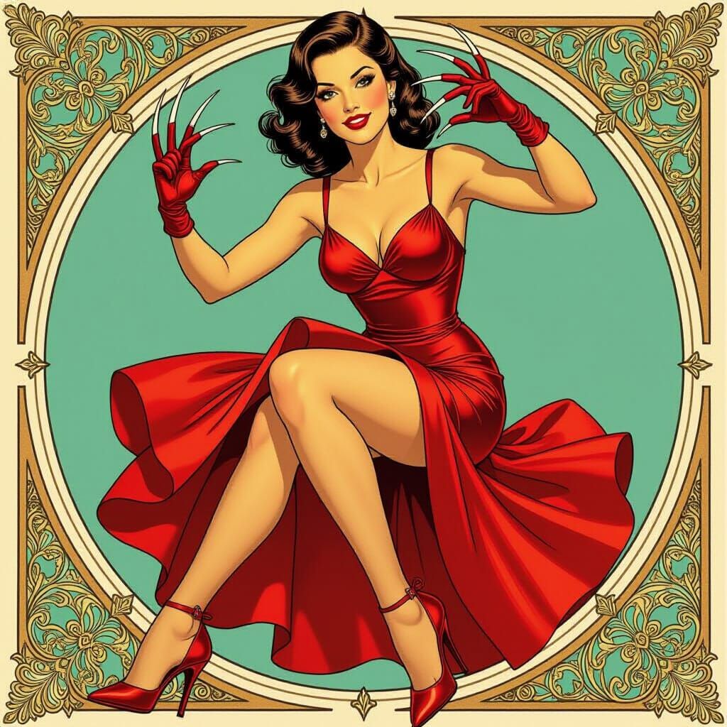 Pin-Up Girl with Claws in Stylized Illustration