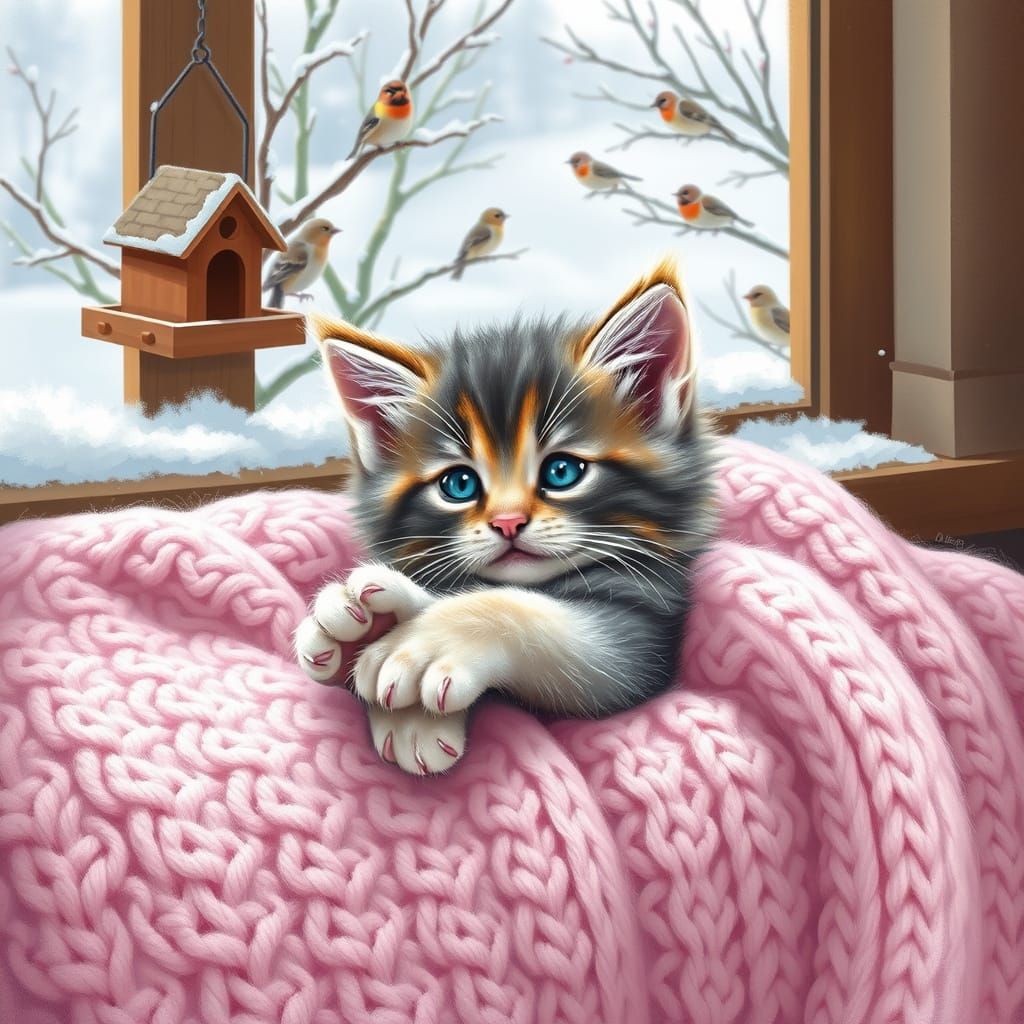 Surreal Kitten Scene in Impressionist Style