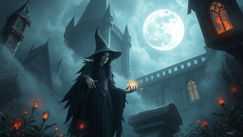 Vampire Witch Casting Spells at Gothic Castle