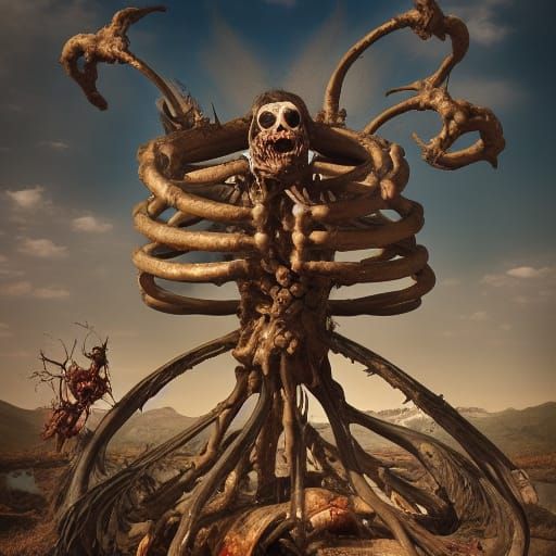 Hyperrealist Debauchery Portrait of Gashadokuro and Satan