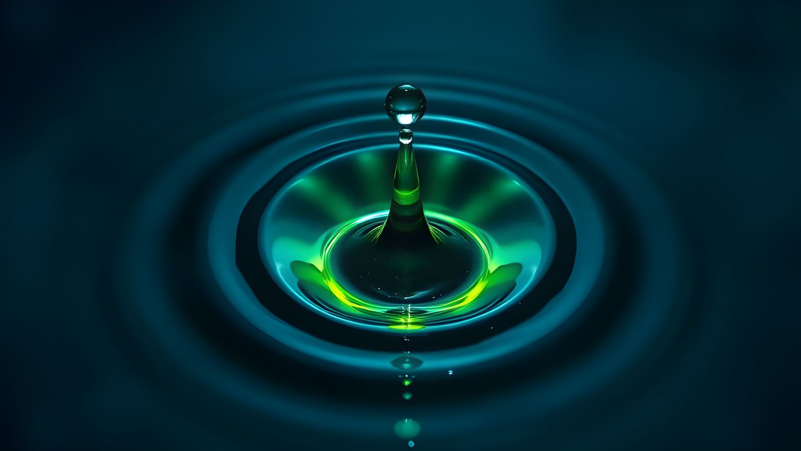 Water Droplet Splash with Green Ring
