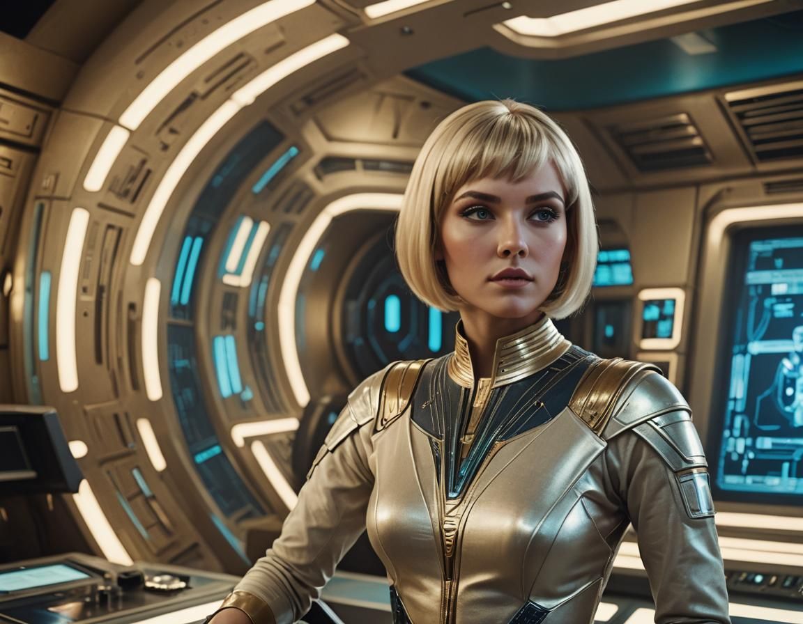 Galaxina in Control Room: Retro Sci-Fi Glamour