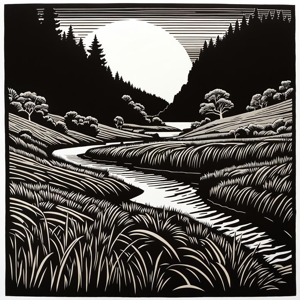 Landscape as Linocut Print