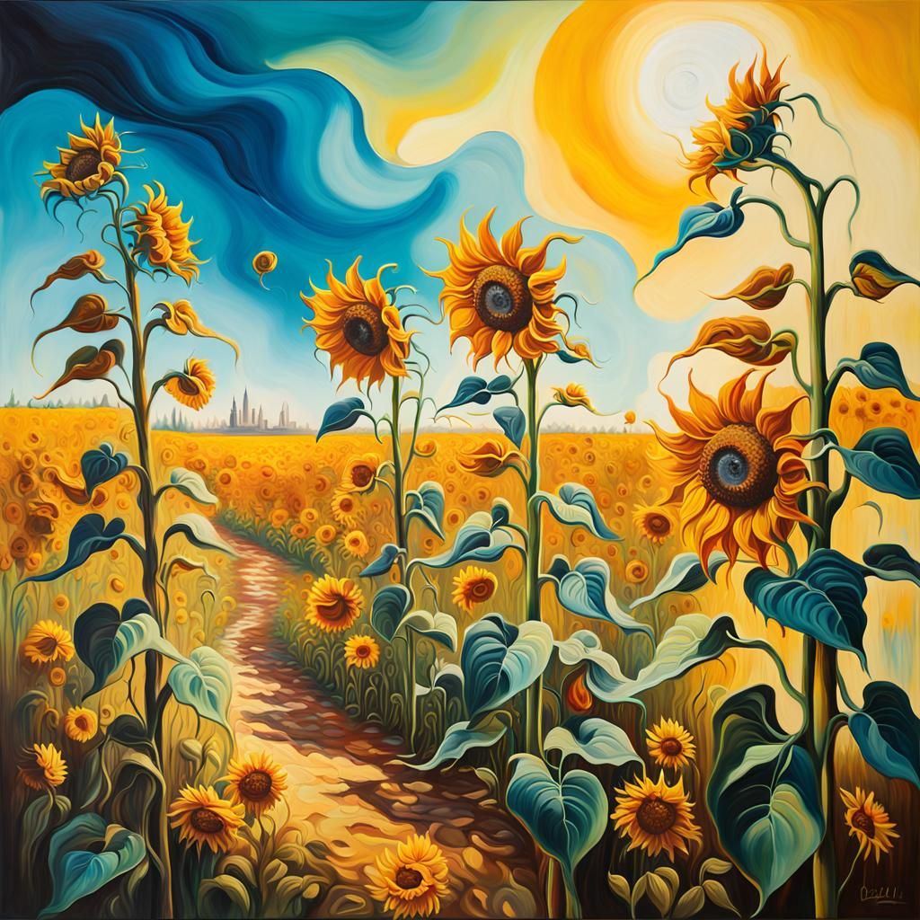 Melting Sunflowers in a Surrealist Garden