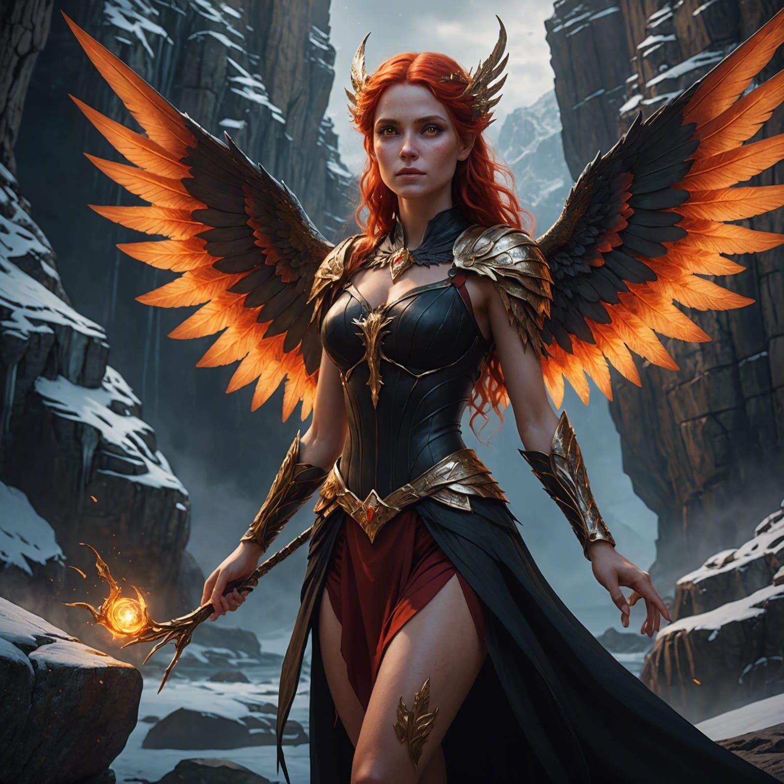 Winged Fae Maiden with Glowing Eyes, Fantasy Art