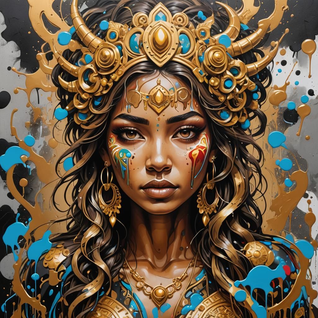 Chicana Fertility Goddess in Graffiti Art Style