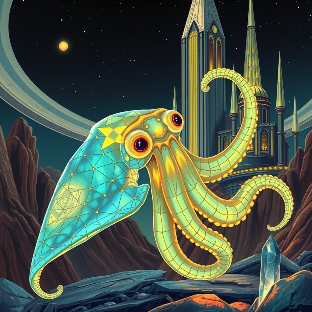 Ethereal Cephalopod in Art Deco Splendor