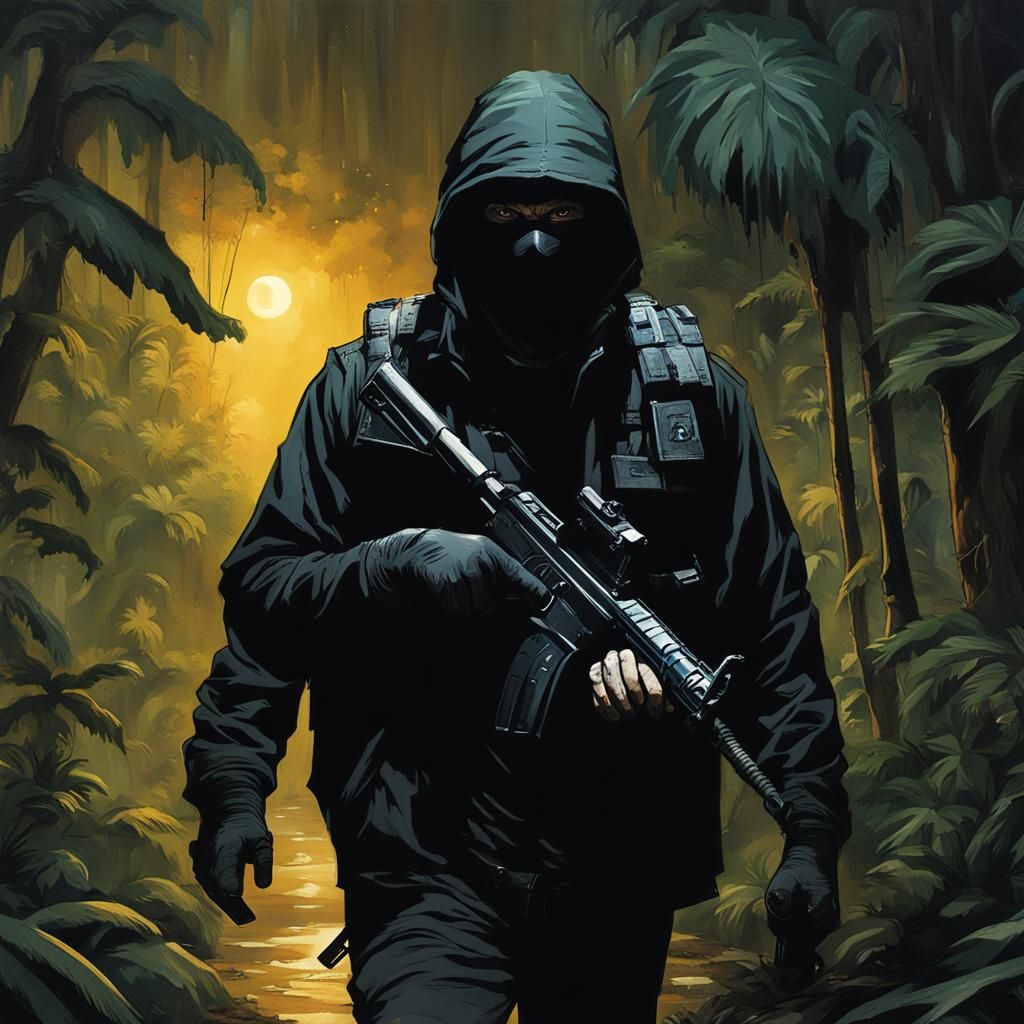 Nighttime Amazon: Man in Tactical Gear