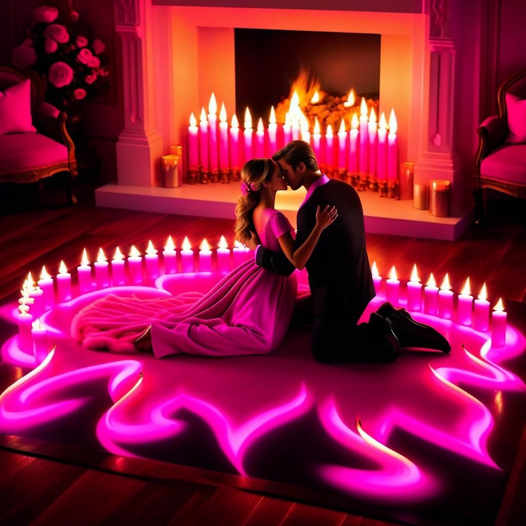 Passionate Embrace by Candlelight: Intimate Lovers Scene